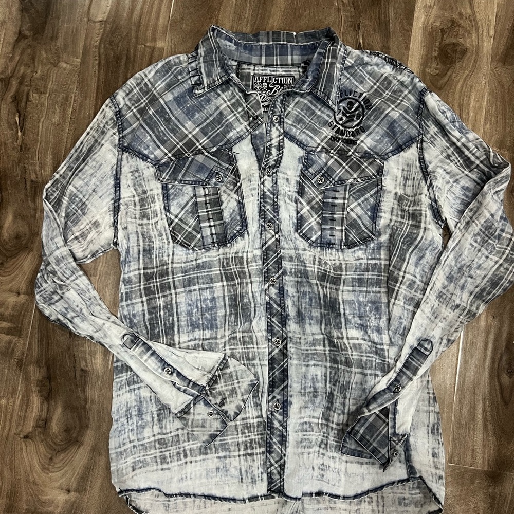 Affliction Blue Plaid Men's Shirt 3XL